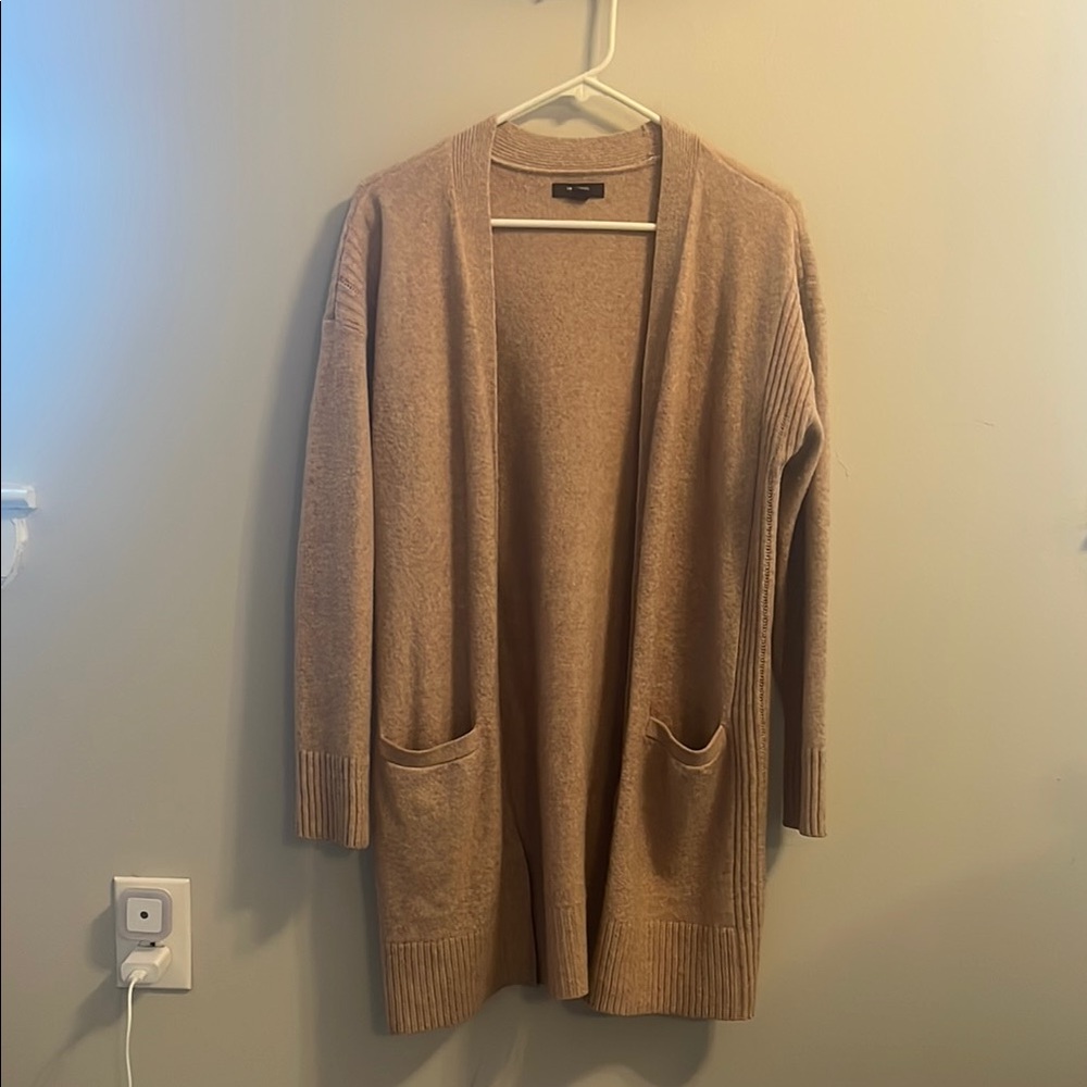 Light Beige Long Knit Cardigan with Open Front